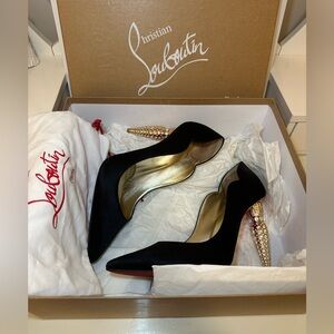 Christian Louboutin hot chick black satin crêpe Lipstrass 100 heels